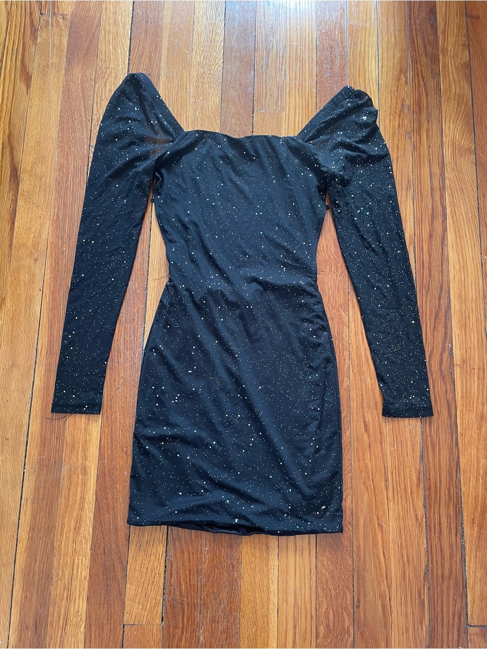 Black Sparkle Puff-Sleeve Bodycon Dress